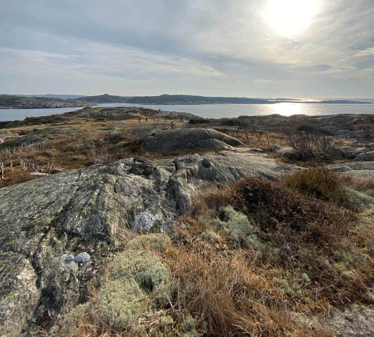 Foto på utsikt över hav, männickor och fastlandet.