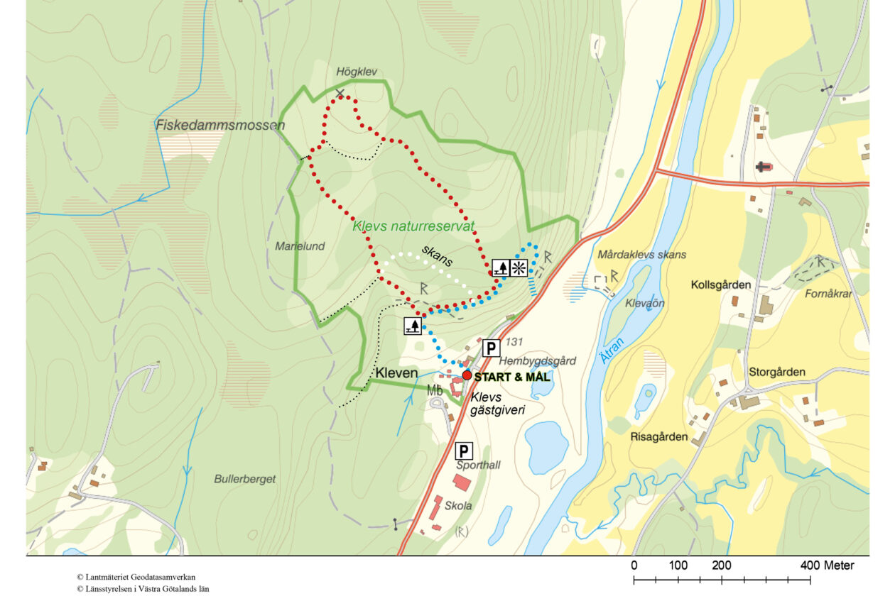 Vandringsförslag i naturreservatet Klev. Karta.
